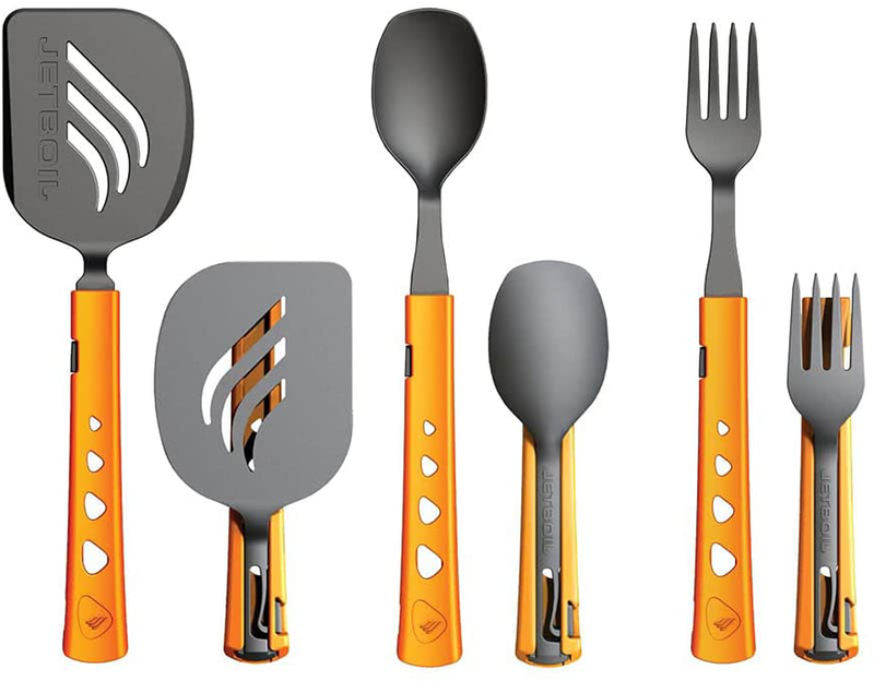 Jetboil Jetset Stowable Camping Utensil Set Grey Orange Comf