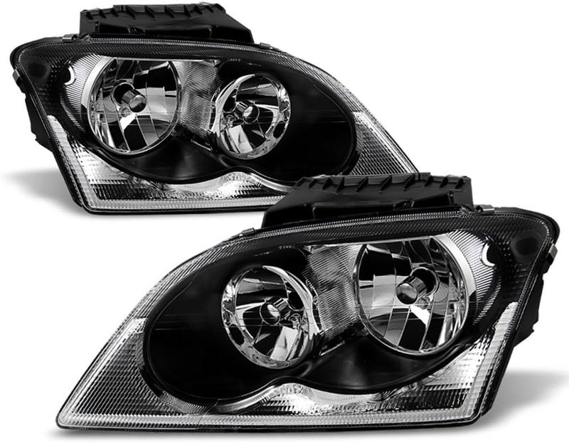 Black Headlights Left Driver Right Passenger Set for 2004-2006 Chrysler Pacifica