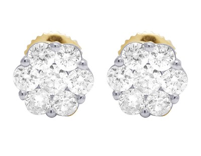 Pre-owned Jewelry Unlimited 10k Yellow Gold Genuine Diamond Round Flower Cluster Stud Earrings 1 Ct 8mm
