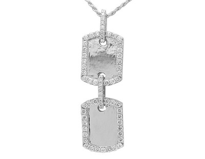Pre-owned Jewelry Unlimited Double Dog-tag Egl Certified Vvs 12ct Real Diamond Pendant 10k White Gold 2.5"