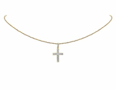 Pre-owned Jewelry Unlimited Unisex 10k Yellow Gold Genuine Diamond Two Row Pave Pendant Cross 0.2 Ct 1.2" In H-i