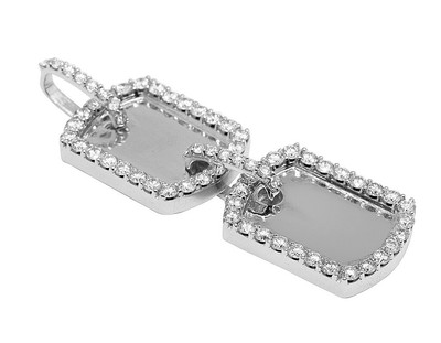 Pre-owned Jewelry Unlimited Double Dog-tag Egl Certified Vvs 12ct Real Diamond Pendant 10k White Gold 2.5"