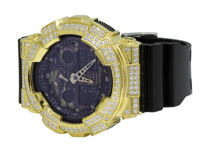 Pre-owned G-shock Casio Shock Ga-100cf-1a9cr Camouflage Simulated Diamond Watch 51mm 6.0 Ct