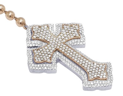 Pre-owned Jewelry Unlimited Two Tone Rose /white Gold 9 1/2 Ct Real Diamond Rosary With Gothic Cross