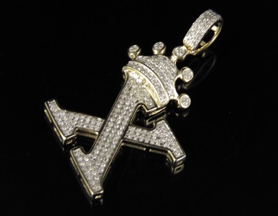 Pre-owned Jewelry Unlimited Initial Letter X Crown Diamond Custom Unisex Pendant 10k Yellow Gold 0.4 Ct 1.5" In H-i