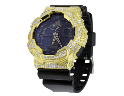 Pre-owned G-shock Casio Shock Ga-100cf-1a9cr Camouflage Simulated Diamond Watch 51mm 6.0 Ct