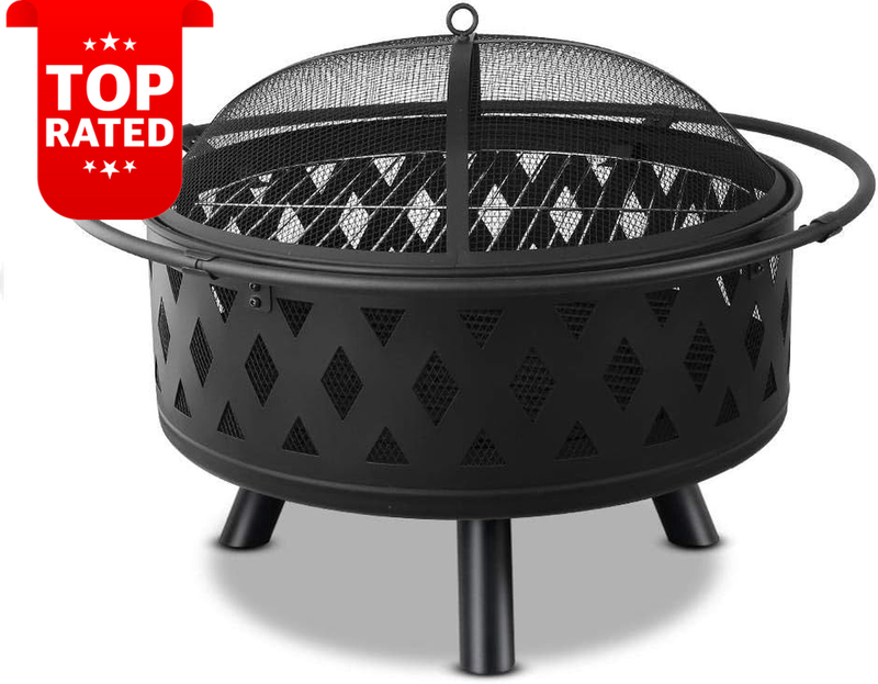 32 Inch Portable Fire Pit BBQ Table Outdoor 2 in 1 Black Steel Construction