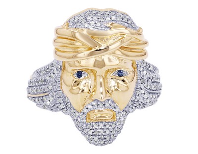 Pre-owned Jewelry Unlimited Men's Jesus Face Real Diamond Pinky Ring 9/20 Ct 10k Yellow-white Gold 23mm