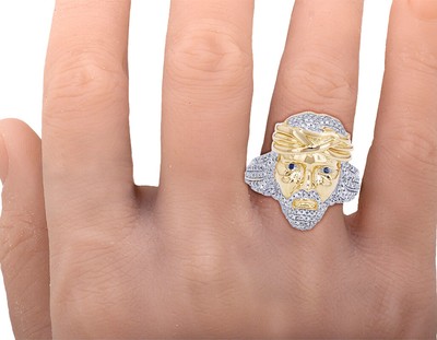 Pre-owned Jewelry Unlimited Men's Jesus Face Real Diamond Pinky Ring 9/20 Ct 10k Yellow-white Gold 23mm