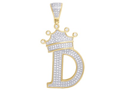 Pre-owned Jewelry Unlimited 10k Yellow Gold Genuine Diamond Tilted Crown Initial "d" Pendant 3/5 Ct 1.75" In H-i