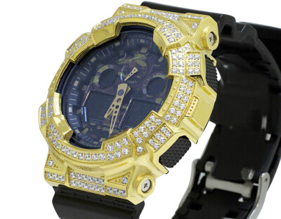 Pre-owned G-shock Casio Shock Ga-100cf-1a9cr Camouflage Simulated Diamond Watch 51mm 6.0 Ct