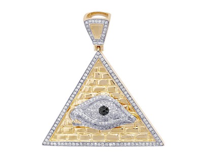Pre-owned Jewelry Unlimited Men's Real Diamond Evil Eye Pyramid 19/20 Ct Pendant 10k Yellow Gold 1.6" In H-i