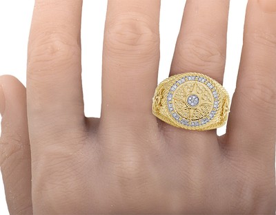 Pre-owned Jewelry Unlimited Mens 10k Yellow Gold Round Nautical Pirate Compass Real Diamond Pinky Ring 1/5ct In H-i