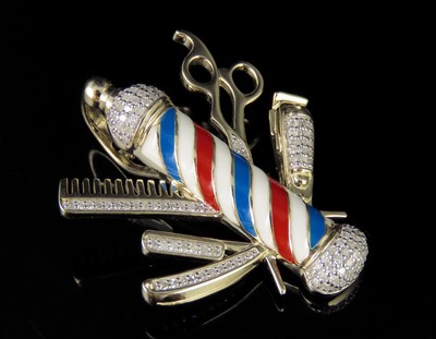 Pre-owned Jewelry Unlimited Men's 10k Yellow Gold Real Diamond Barber Shop Pole Pendant Charm 3/4 Ct 1.5" In H-i