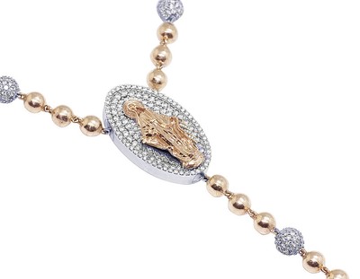 Pre-owned Jewelry Unlimited Two Tone Rose /white Gold 9 1/2 Ct Real Diamond Rosary With Gothic Cross