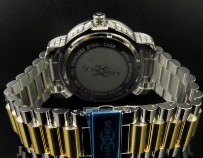 Pre-owned Jewelry Hip Hop Mens Khronos White Finish Simulated Diamond Two Tone Presidential Watch