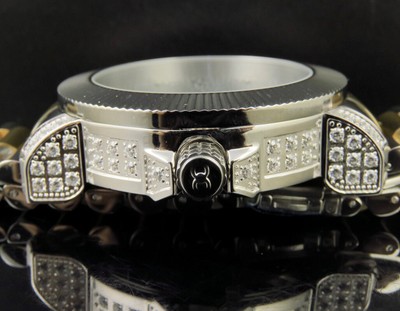 Pre-owned Jewelry Hip Hop Mens Khronos White Finish Simulated Diamond Two Tone Presidential Watch