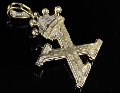 Pre-owned Jewelry Unlimited Initial Letter X Crown Diamond Custom Unisex Pendant 10k Yellow Gold 0.4 Ct 1.5" In H-i