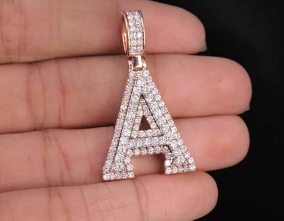 2Ct Round Lab-Created Diamond Initial Letter ''A ''Pendant 14K Rose Gold plated
