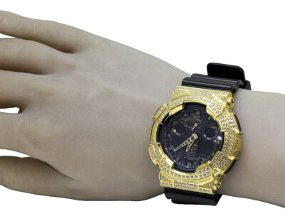 Pre-owned G-shock Casio Shock Ga-100cf-1a9cr Camouflage Simulated Diamond Watch 51mm 6.0 Ct