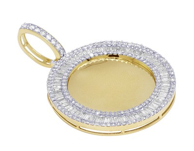 JEWELRY UNLIMITED 10K YELLOW GOLD 1.75CT REAL DIAMOND BAGUETTE MEMORY FRAME PENDANT 1.5"