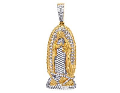 Pre-owned Jewelry Unlimited Men's Mother Mary Real Diamond Pendant 1 5/10 Ct 10k Yellow Gold 2" In G-h