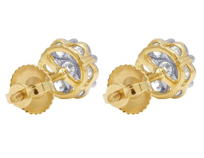 Pre-owned Jewelry Unlimited 10k Yellow Gold Genuine Diamond Round Flower Cluster Stud Earrings 1 Ct 8mm