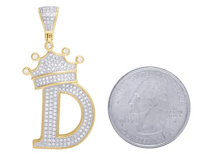 Pre-owned Jewelry Unlimited 10k Yellow Gold Genuine Diamond Tilted Crown Initial "d" Pendant 3/5 Ct 1.75" In H-i