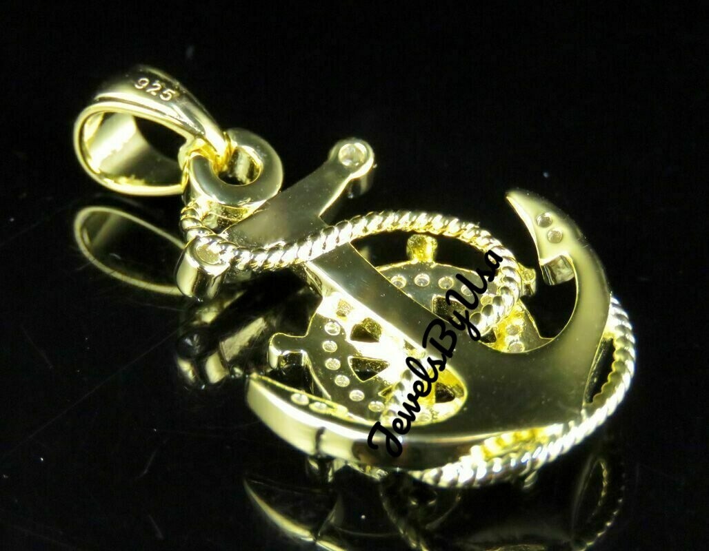 Pre-owned Nsg Mens D/vvs Moissanite Ship Anchor Charm Pendant 2.15ct Yellow Gold Plated Silver In White