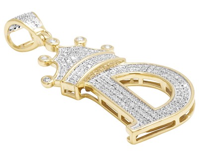 Pre-owned Jewelry Unlimited 10k Yellow Gold Genuine Diamond Tilted Crown Initial "d" Pendant 3/5 Ct 1.75" In H-i
