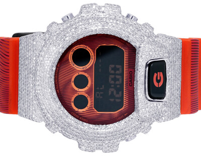 Casio G-Shock Orange 6900 Iced Out Diamond Watch 9 9/10CT | eBay
