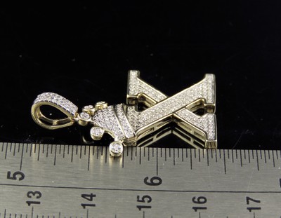 Pre-owned Jewelry Unlimited Initial Letter X Crown Diamond Custom Unisex Pendant 10k Yellow Gold 0.4 Ct 1.5" In H-i