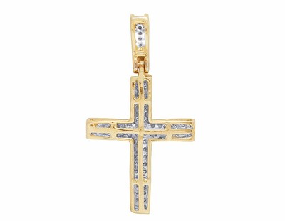 Pre-owned Jewelry Unlimited Unisex 10k Yellow Gold Genuine Diamond Two Row Pave Pendant Cross 0.2 Ct 1.2" In H-i