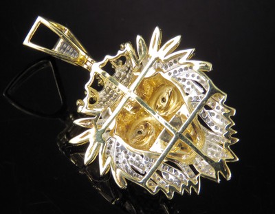 Pre-owned Jewelry Unlimited Men's 10k Yellow Gold Real Diamond Lion Crown Pendant Charm 0.45 Ct 1.75"