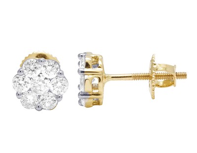 Pre-owned Jewelry Unlimited 10k Yellow Gold Genuine Diamond Round Flower Cluster Stud Earrings 1 Ct 8mm