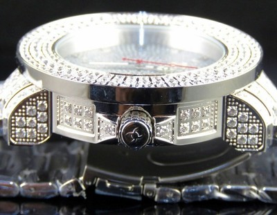 Pre-owned Khronos White Gold Finish Stainless Steel Three Row  Simulated Diamond Watch 53mm