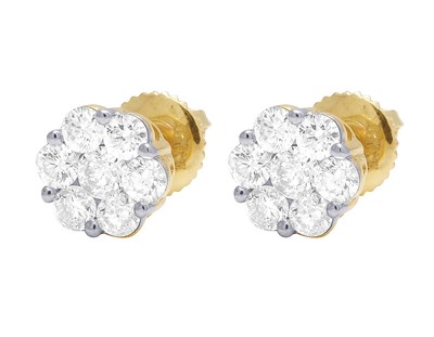 Pre-owned Jewelry Unlimited 10k Yellow Gold Genuine Diamond Round Flower Cluster Stud Earrings 1 Ct 8mm