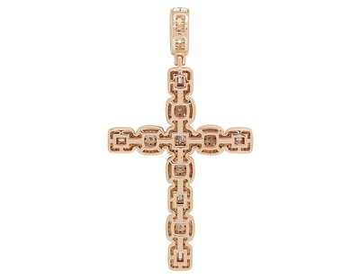 Pre-owned Jewelry Unlimited 14k Rose Gold Halo Baguette Cluster Real Diamond Cross Pendant 3" 3 1/2ct