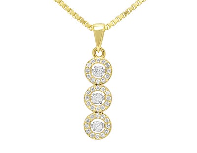 Pre-owned Jewelry Unlimited Ladies 10k Yellow Gold 3 Row Dancing Real Diamond Cluster Pendant 0.55ct 1.1" In G-h