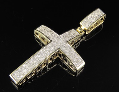 Pre-owned Jewelry Unlimited Men's Real Diamond Dome Cross Pendant In 10k Yellow Gold 1/2 Ct 1.8" In H-i