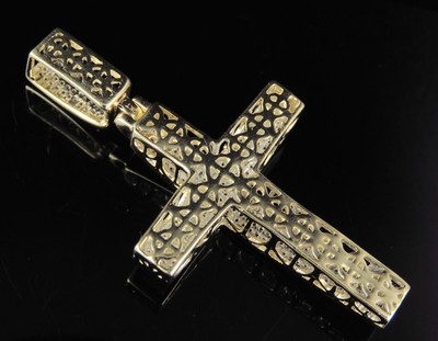 Pre-owned Jewelry Unlimited Men's Real Diamond Dome Cross Pendant In 10k Yellow Gold 1/2 Ct 1.8" In H-i