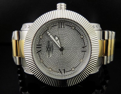 Pre-owned Jewelry Hip Hop Mens Khronos White Finish Simulated Diamond Two Tone Presidential Watch