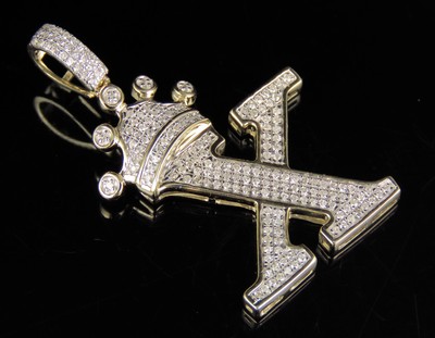 Pre-owned Jewelry Unlimited Initial Letter X Crown Diamond Custom Unisex Pendant 10k Yellow Gold 0.4 Ct 1.5" In H-i