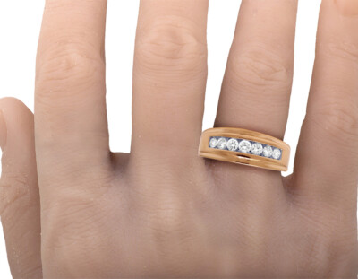 Pre-owned Jewelry Unlimited Men's Real Diamond 7 Stone Channel Wedding Band Ring 10k Rose Gold 1 Ct 9mm In G-h