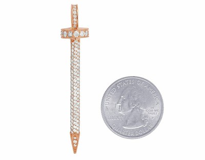 Pre-owned Jewelry Unlimited 14k Rose Gold Nail Real Diamond 2.25" Pendant 2ct