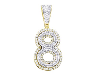 Pre-owned Jewelry Unlimited 10k Two-tone Yellow/white Gold Real Diamond Number Pendant 1.2"