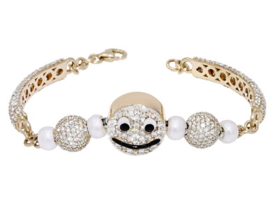 ブレスレット Iced Smiley Real Pearl Bracelet (Gold) Men's Diamond Smiley Face Pearl Bracelet (Gold) | CRAFTD London