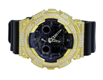 Pre-owned G-shock Casio Shock Ga-100cf-1a9cr Camouflage Simulated Diamond Watch 51mm 6.0 Ct