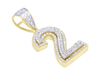 Pre-owned Jewelry Unlimited 10k Two-tone Yellow/white Gold Real Diamond Number Pendant 1.2"