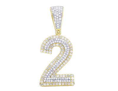 Pre-owned Jewelry Unlimited 10k Two-tone Yellow/white Gold Real Diamond Number Pendant 1.2"